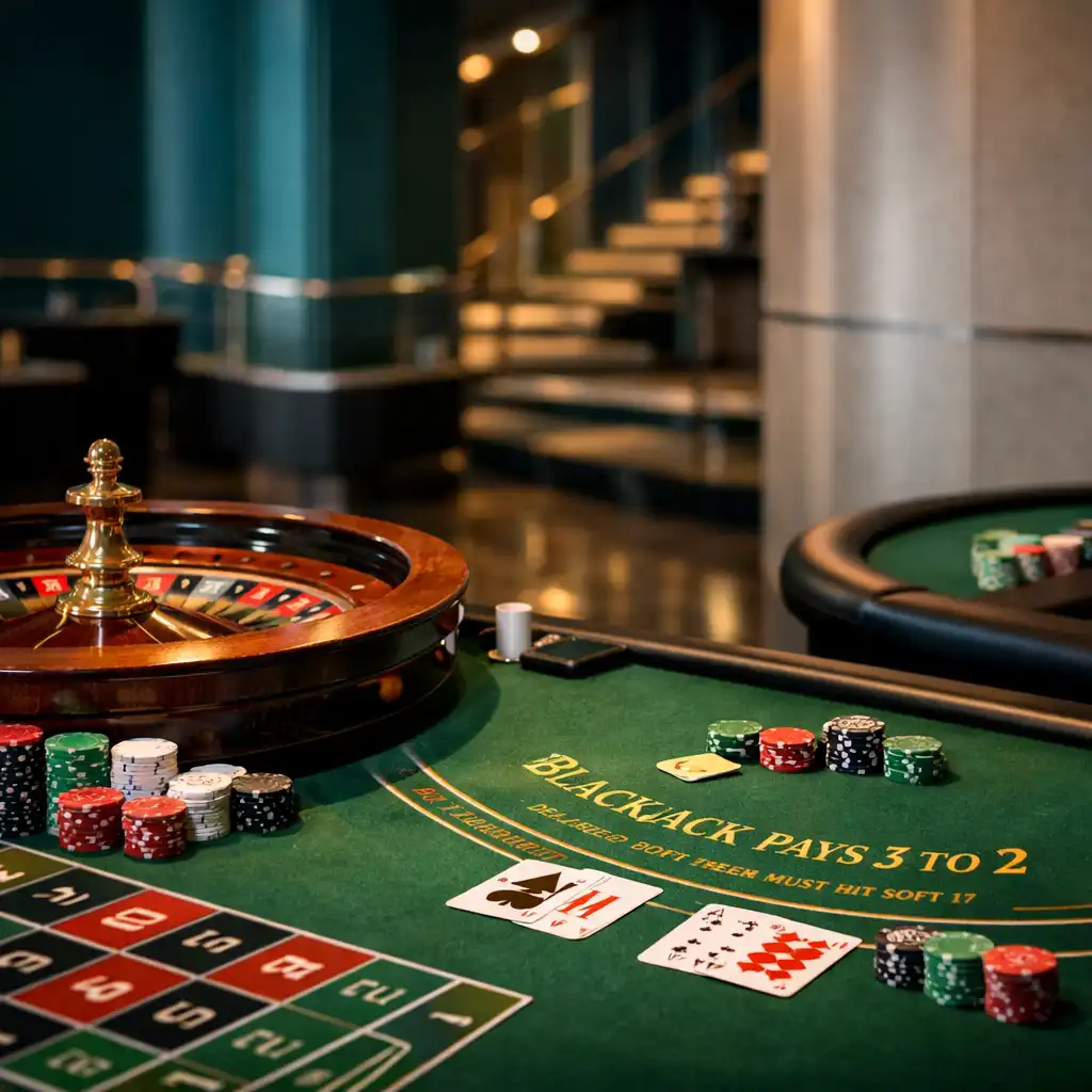 Physischer Casino-Bereich in der ABENDMIREX Eventlocation mit Roulette- und Blackjack-Tisch