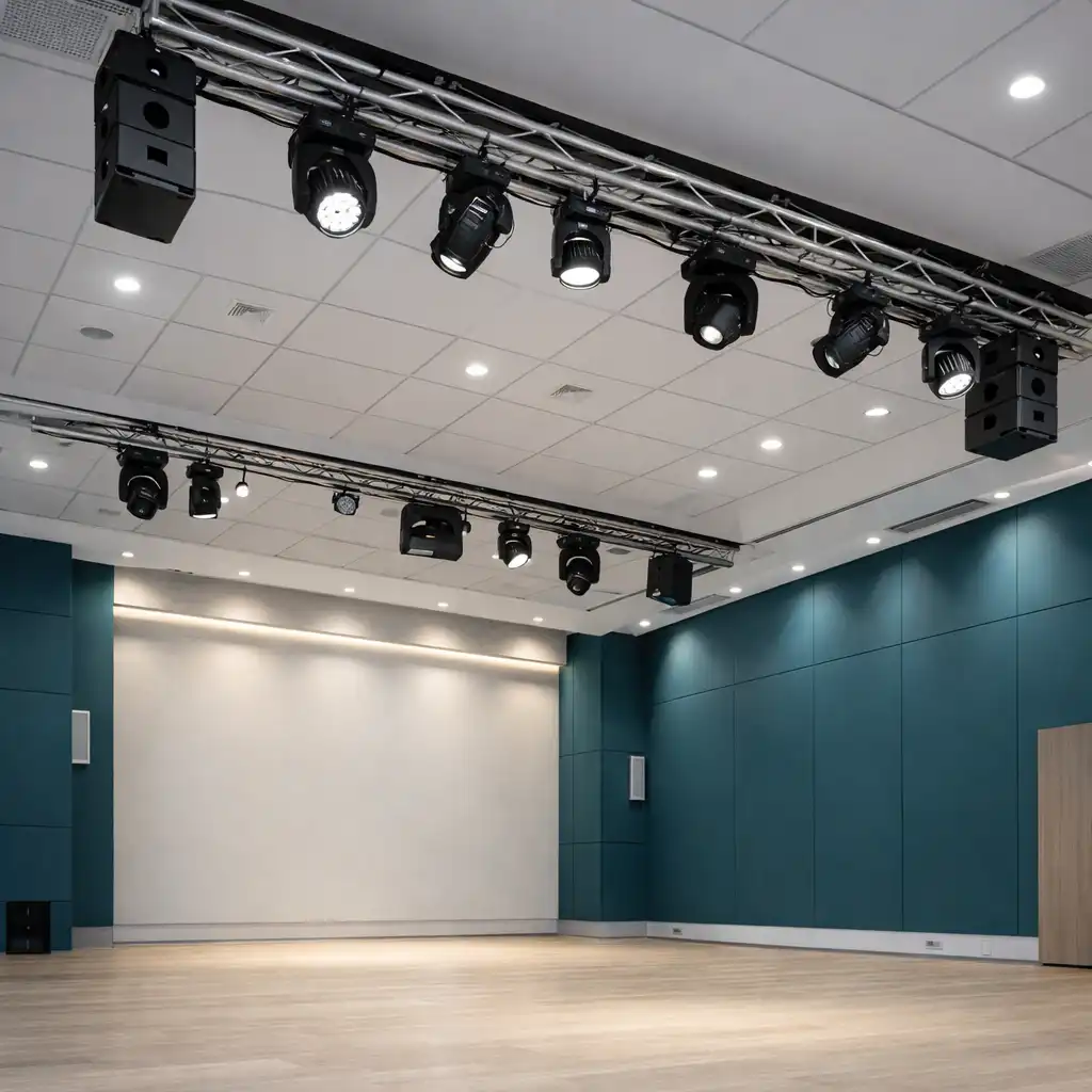 Moderne Licht- und Tontechnik diskret integriert in die Architektur der Location