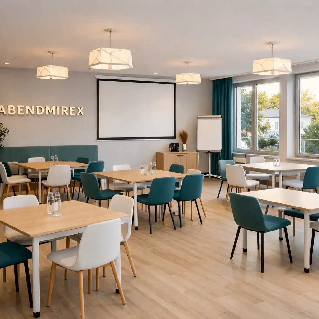 Kleinerer Eventraum der ABENDMIREX Location mit hellem natürlichem Licht und flexibler Möblierung